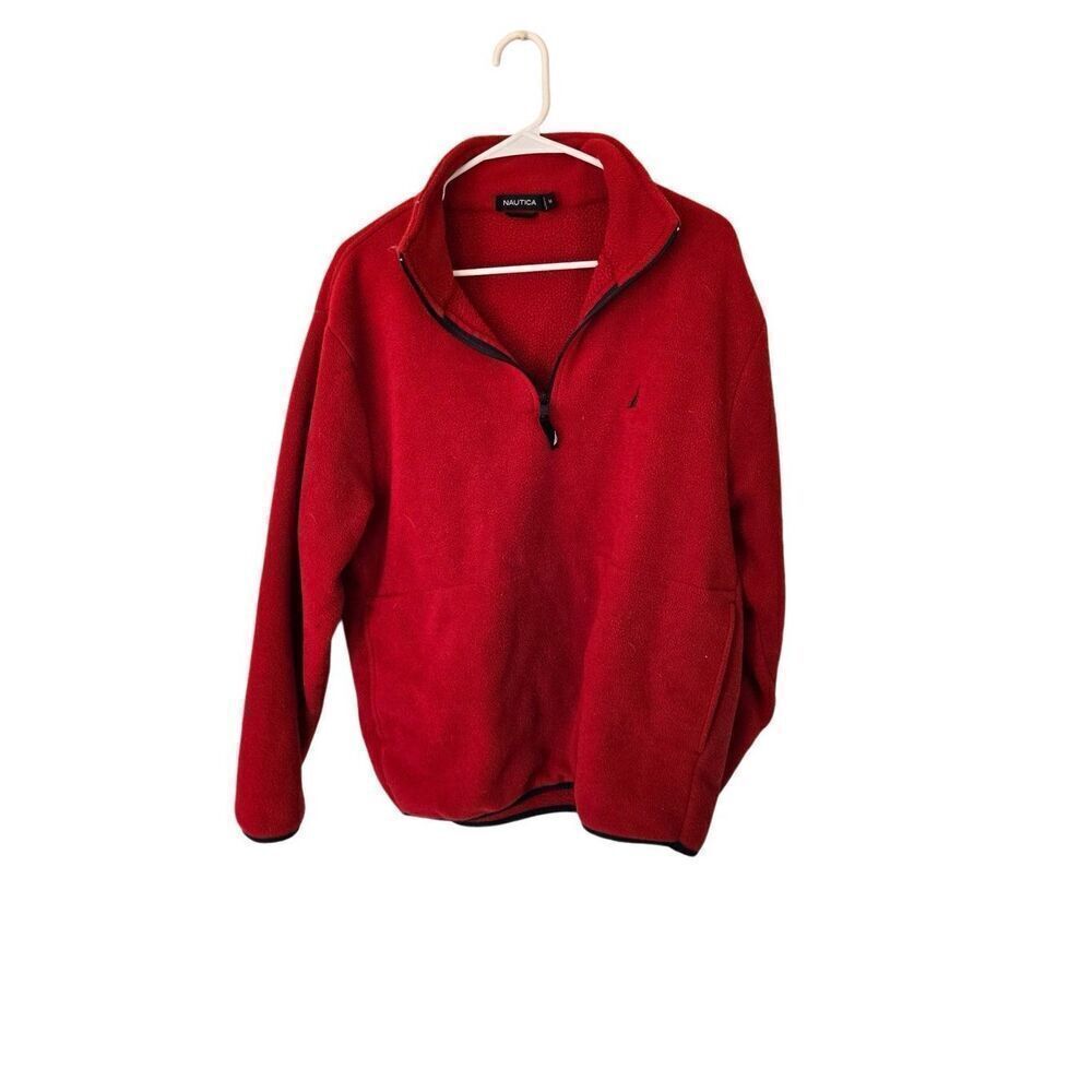 NAUTICA Vintage 90s Red Quarter Zip Pull Over Fleece Sweater size Medium